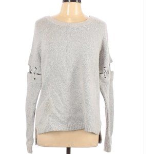 Crave Fame Boho Lace-Up Pullover Sweater Gray L